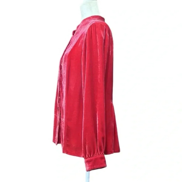 J. Jill Red Silk Blend Velvet Button Down Shirt Size Medium Petite - Picture 6 of 7